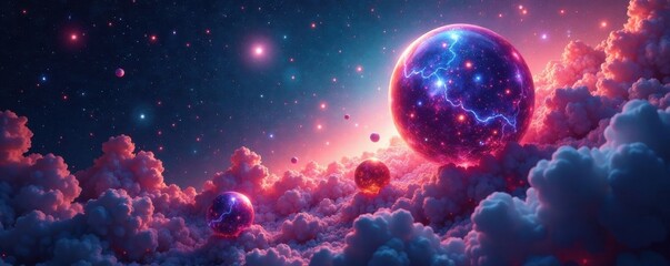 Naklejka premium Celestial bodies within a crystal, cosmic, mystical, nature