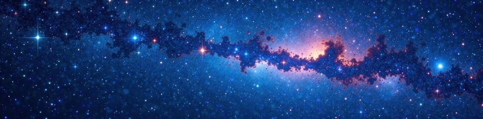 Naklejka premium Celestial canvas with twinkling stars and vibrant galaxies against a deep blue night sky, universe, galaxy