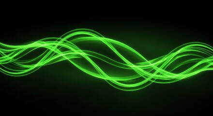 Obraz premium Neon green glowing waves, abstract digital art, flowing energy lines, dark background, electric green light trails, futuristic, dynamic motion, vibrant, luminous, sleek design, symmetrical curves, eth