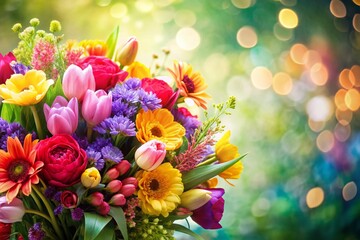 Vibrant Spring Bouquet: Delicate Flowers & Copy Space for Text