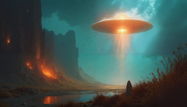 UFO Arrival Over Burning Cliffs