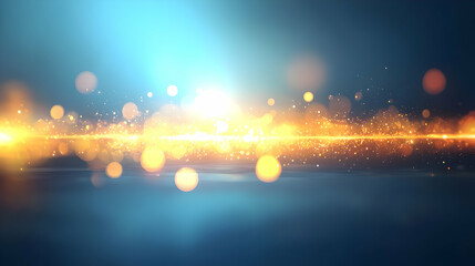 Golden light streak across blue background, bokeh effect, abstract design, website banner
