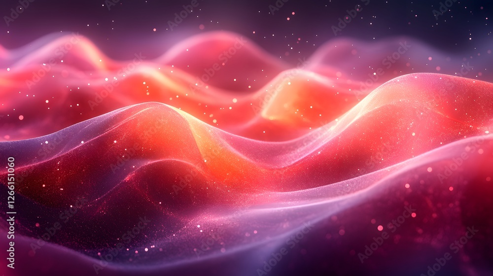 Poster abstract waves of color with sparkling particles creating ethereal visuals