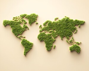 Obraz premium Grass World Map on Beige Background