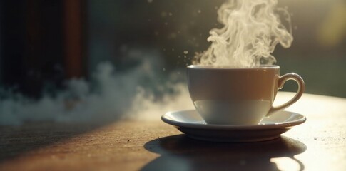 Fototapeta premium Coffee cup with misty atmosphere surrounding it, smoke, coffee cup, fog