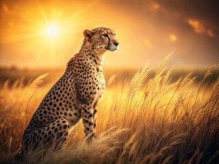 Obraz premium Vintage Cheetah Hunting Antelope: A Classic Wildlife Chase in Sepia Tones