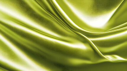 Olive green silk fabric drapes elegantly.  Background is blurred. Use Textile design