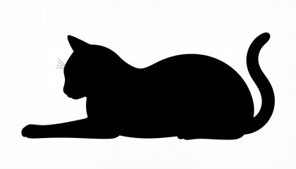 Comfortable cat silhouette lying peacefully on white background, pet love, National Pet Day