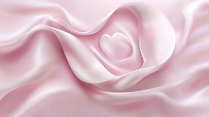Obraz premium Soft Pink Satin Fabric with Heart Shape in a Romantic Setting