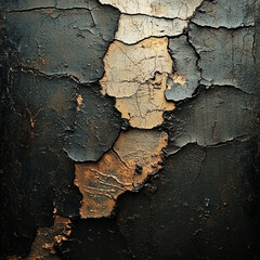 Textured surface displaying cracks and peeling layers, reminiscent of natural patterns created by...