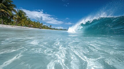 Tropical Beach Scene with Perfect Ocean Wave