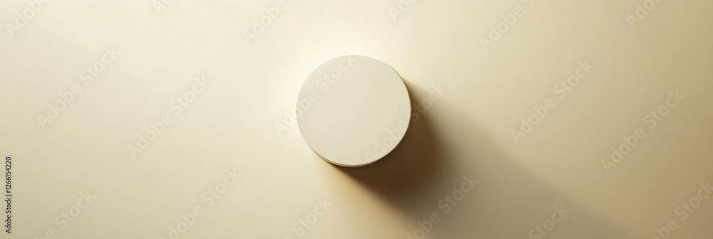 Poster simple circular object casting a shadow on a light colored wall during daylight hours. generative ai