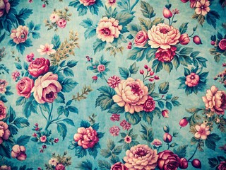 Vintage Floral Pattern: Delicate Blue and Pink Flower Design