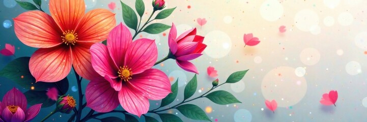 Colorful flower bouquet made of intricate digital blooms, botany, illustration, garden