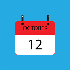 Calendar icon with date october 12 on blue background. Vector schedule symbol.
