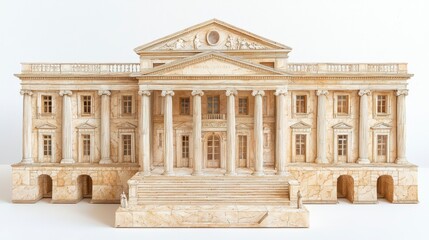Obraz premium Intricate Architectural Model of Classic Building Showcasing Detailed Design in Cream and Beige Tones