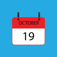Calendar icon with date october 19 on blue background. Vector schedule symbol.