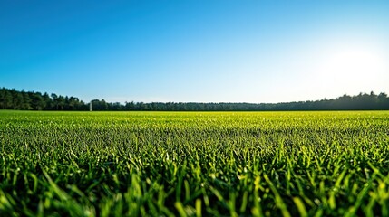 Lush Green Grass Field Under a Blue Sky