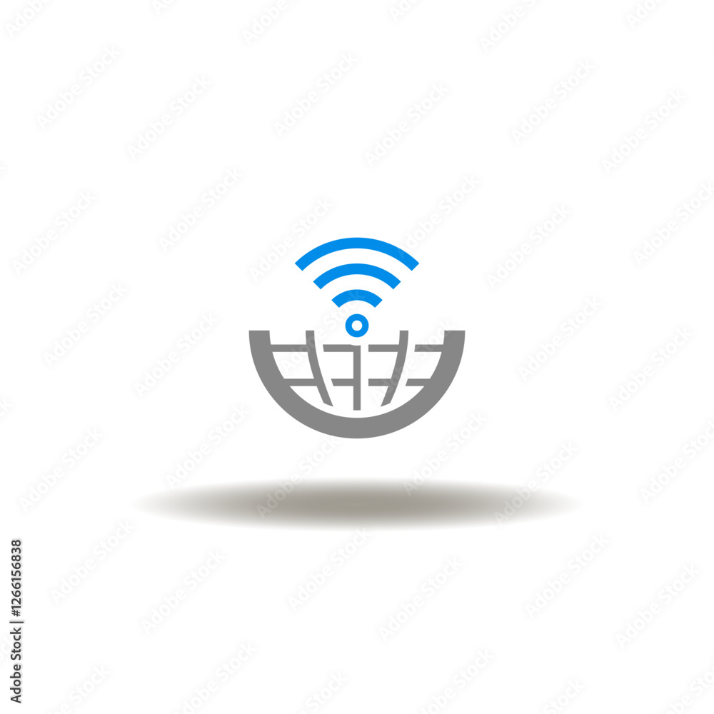 Poster vector illustration of earth globe half and wireless signal. symbol of gis geographic information sy