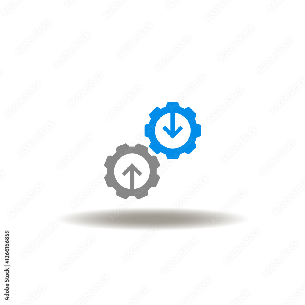 Poster vector illustration of gear wheels with arrows up, down. symbol of information technology integratio