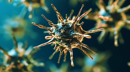 Close-up view of intricate microorganisms floating in a vibrant aquatic environment