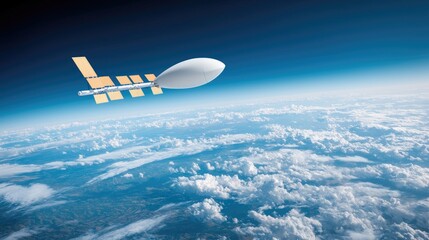 Satellite orbiting Earth, clouds below, space exploration (1)