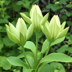 Obraz premium Beautiful green flowers blooming amidst lush foliage in a serene garden setting