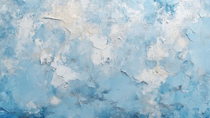 An old wall depicted in oil painting with soft baby blue tones. Nostalgic wall texture in baby blue color.