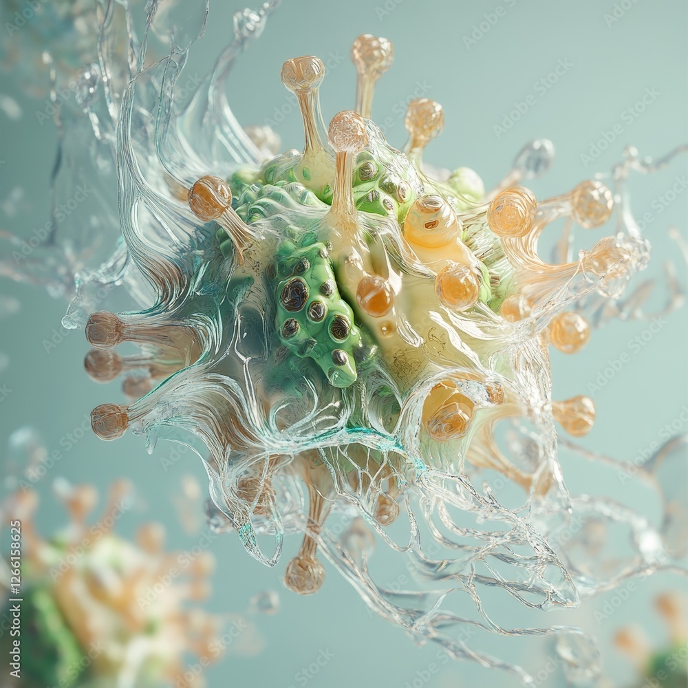 Aufkleber colorful microscopic view of a virus surrounded by translucent particles in a laboratory setting