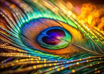 Naklejka premium Vintage Peacock Feather Close-Up: Iridescent Jewel Tones, Retro Photography