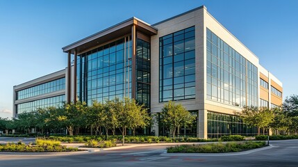 Obraz premium Modern Office Building With Extensive Glass Facade