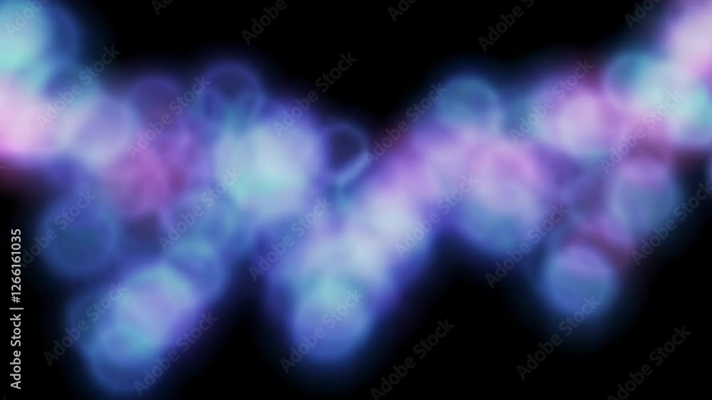 Poster abstract bokeh light pattern with purple and blue hues on black background, artistic and ethereal co