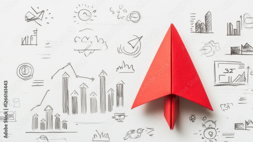 Leinwandbilder exploring business strategy and innovation with a red paper plane on a white background. generative 