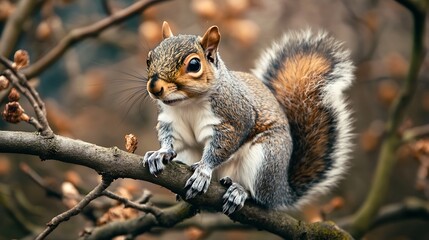 Obraz premium A Majestic Grey Squirrel Perched on a Branch