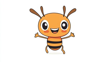 A Happy Cartoon Bee Is Jumping For Joy