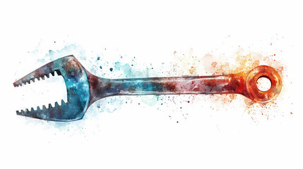 Colorful watercolor spanner on a white background highlights intricate textures and vivid hues, offering a unique artistic depiction of a tool. Shadowfire Summoners. Illustration