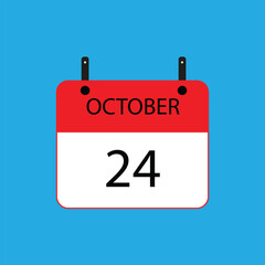 Calendar icon with date october 24 on blue background. Vector schedule symbol.
