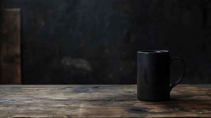 Dark Mug on Rustic Wooden Table
