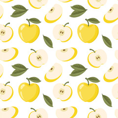 Yellow apples seamless pattern. Seamless pattern with apples whole and sliced. Illustration