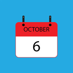 Calendar icon with date october 6 on blue background. Vector schedule symbol.