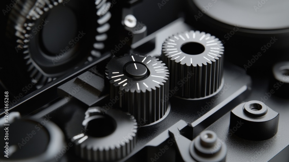 Poster a closeup view of a precisionengineered follow focus system highlighting its gear mechanism and adju