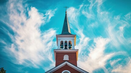 Fototapeta premium Church Steeple Bells Against A Blue Sky