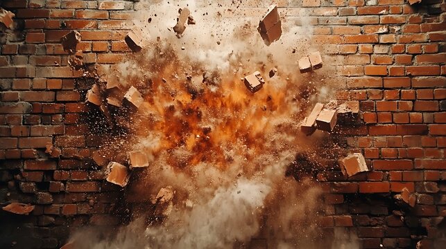 Brick Wall Explosion: A Powerful Image of Destruction and Chaos