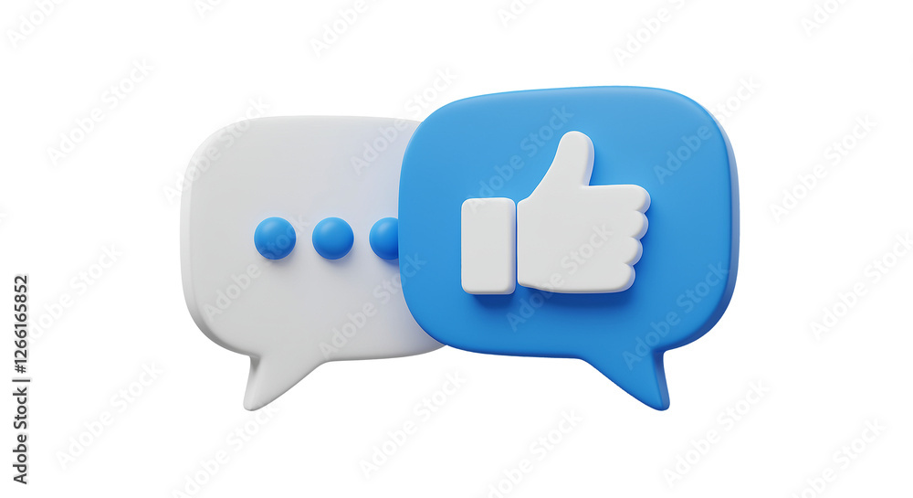 Poster speech bubbles with like icon. social media communication concept. 3d rendering of speech bubbles