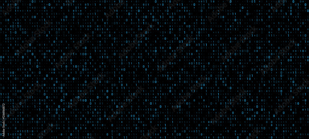 Leinwandbilder Blue binary code background with numbers on a dark background. severance digital matrix texture. a computer digital screen code vector illustration design.
