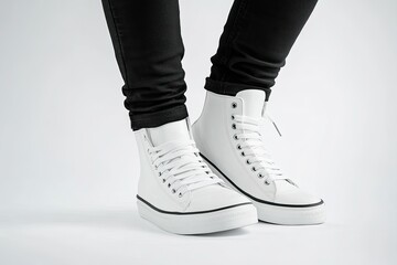 White high top canvas sneakers with black jeans