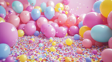 Vibrant balloon celebration display festive event space colorful setup bright environment playful viewpoint joyful concept