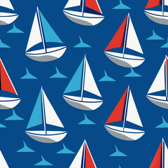 abstract boats, sailboats on a blue background. seamless pattern. print for clothes or books