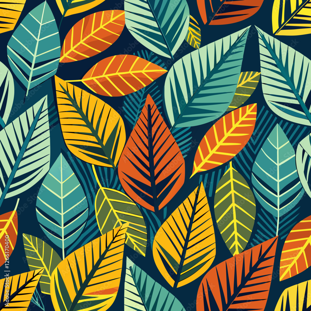 Fototapete abstract colorful leaves. bright abstract leaves from trees. bright seamless pattern print for books