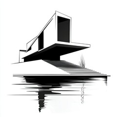 Fototapeta premium Modern House Design Over Water With Stairs